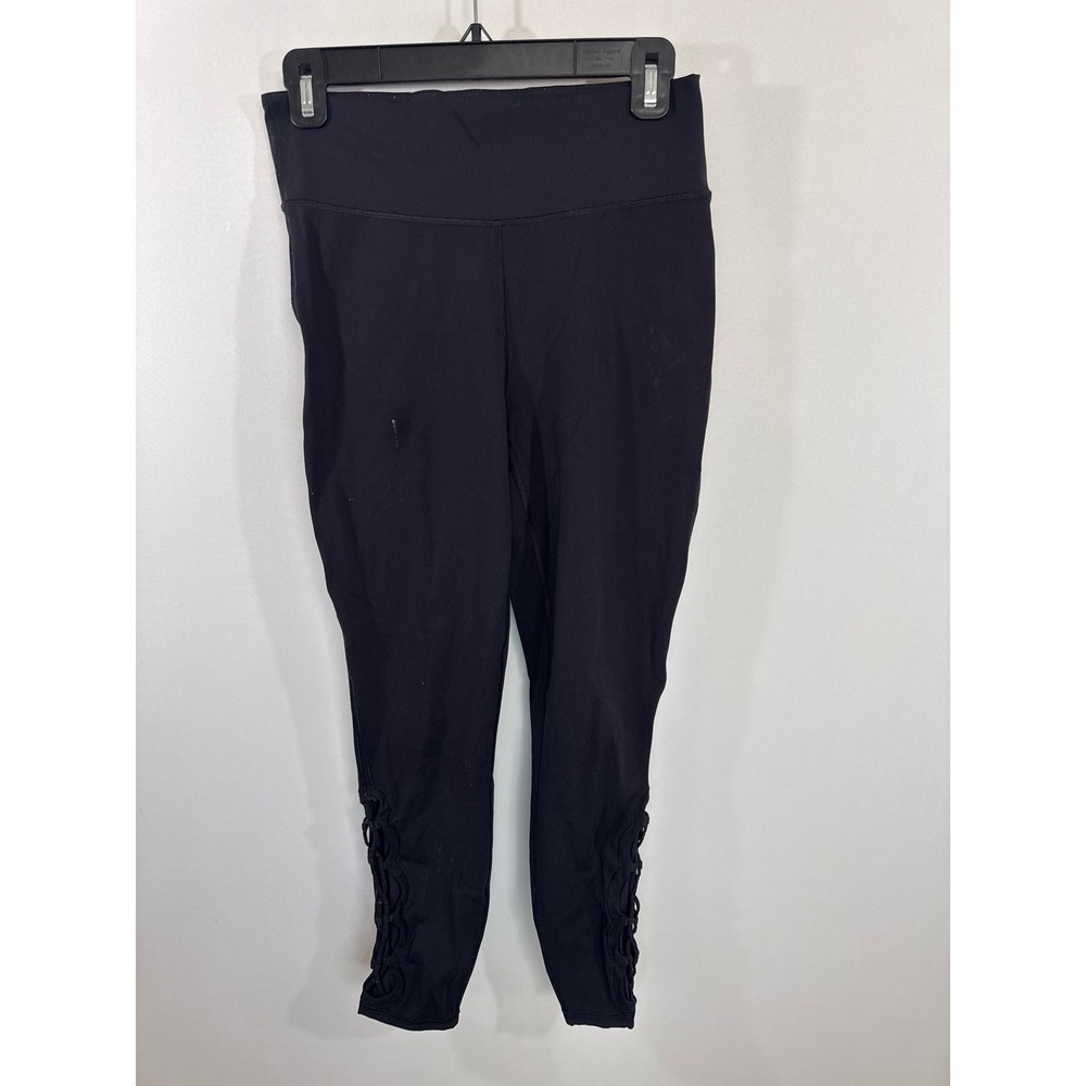 Lululemon Black High Rise Macrame Lattice Leggings Size 8 Yoga Workout Pants